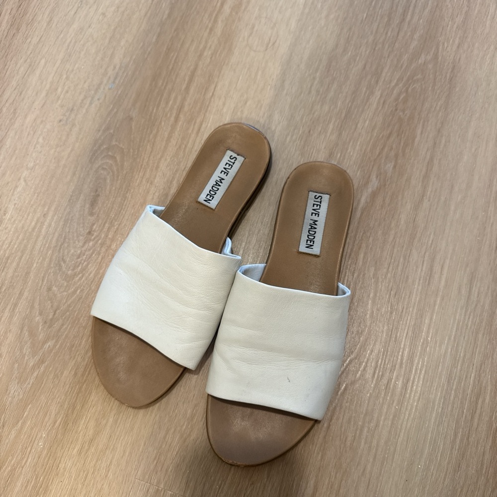Steve Madden Cream and Tan Mules